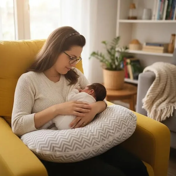 Almofada Amamentação Cinza Zig Zag Conforto e Qualidade (Chevron Cinza e Branco)