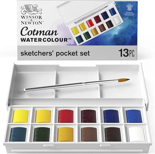 Winsor & Newton Aquarela Cotman Sketchers' Pocket Box, estojo com pincel