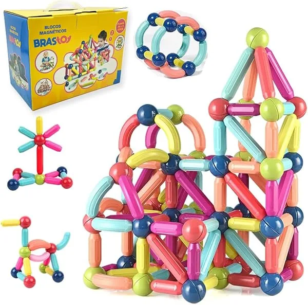 Brastoy Blocos de Bastões Magnéticos, brinquedo educativo, 128 peças