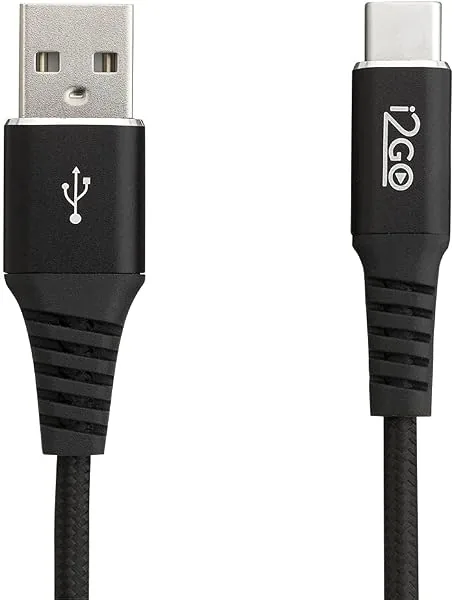 Cabo USB-C I2GO 2m 3A Nylon Trançado Preto - I2GO PRO