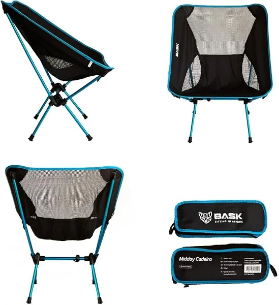 BASK Cadeira Premium Dobrável Ultralight de Alumínio – 1 kg, Compacta 37×13 cm, 150 kg de Capacidade