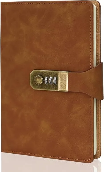 LUMAI Caderno Diário A5 com Cadeado, 288 Páginas 80g, Capa Dura, Marrom