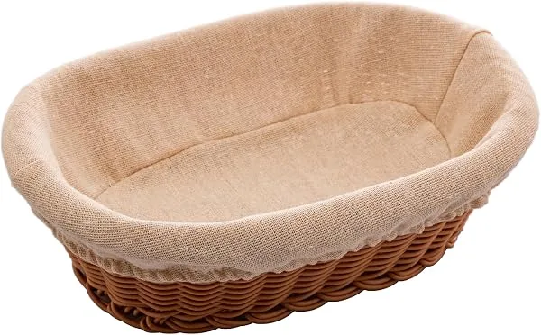 LYOR - Cesta Oval de Rattan Plástico com Forro em Tecido 27cm x 20cm x 8cm