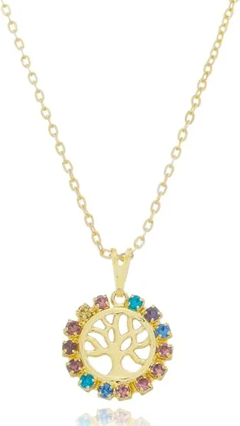 Colar Feminino Pingente Árvore da Vida Folheado Cor Ouro 18k Cordão Corrente Dourado