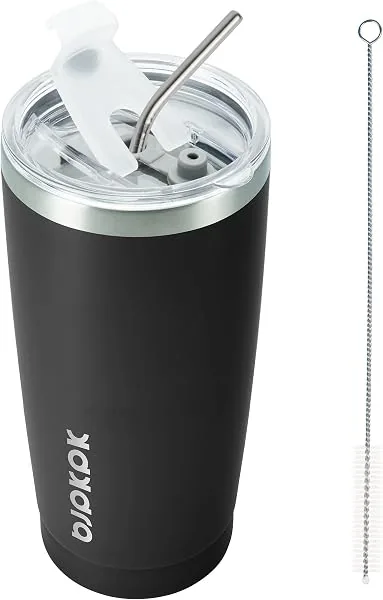 BJPKPK Copo Térmico 590ml Aço Inox com Tampa e Canudo, Parede Dupla a Vácuo