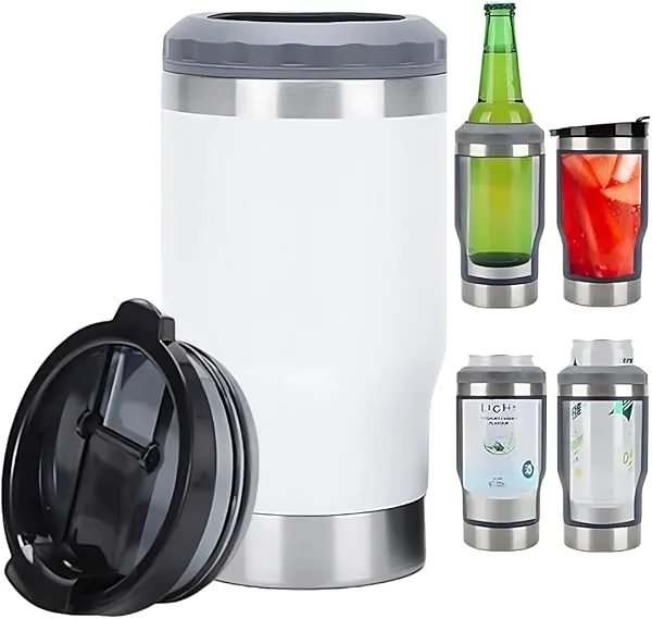 Copo Térmico 4 em 1 Porta Lata 355ml Long Neck Aço Inox 304 BRANCO
