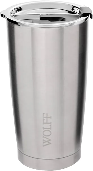 WOLFF - Copo Térmico de Aço Inox Parede Dupla Com Tampa 600ml Prata - Para Viagem