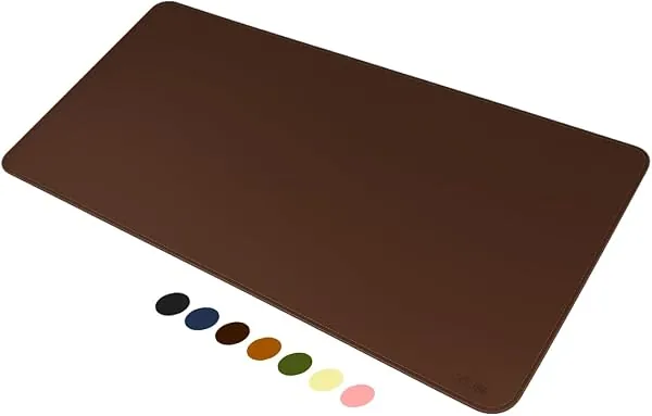 Mouse Pad Desk Pad Couse em Couro Ecológico 90x40 cm + Porta-Copos Premium (Café)