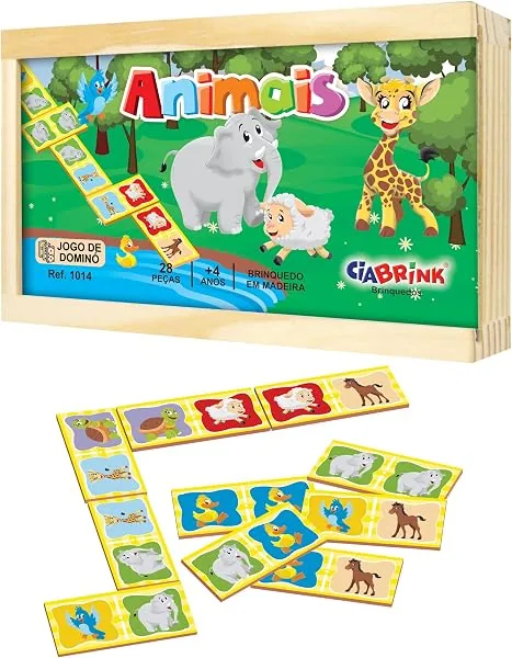 Ciabrink Dominó Animais em Madeira, 28 peças, caixa de madeira