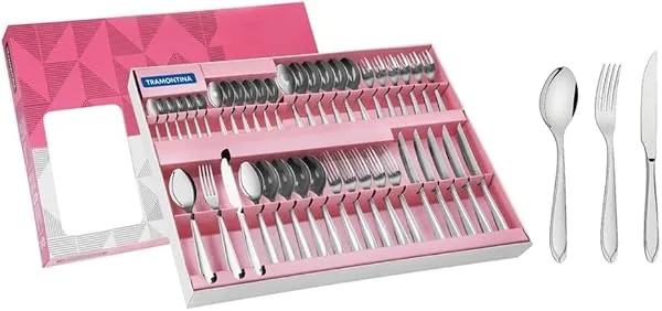 Faqueiro Aço Inox com Faca para Churrasco, 42 Peças, Tramontina Laguna