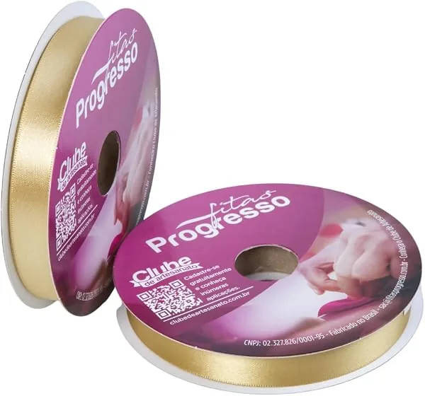 Fitas Progresso CF003 Fita Cetim Simples Face, Dourado (Ouro), 15 mm