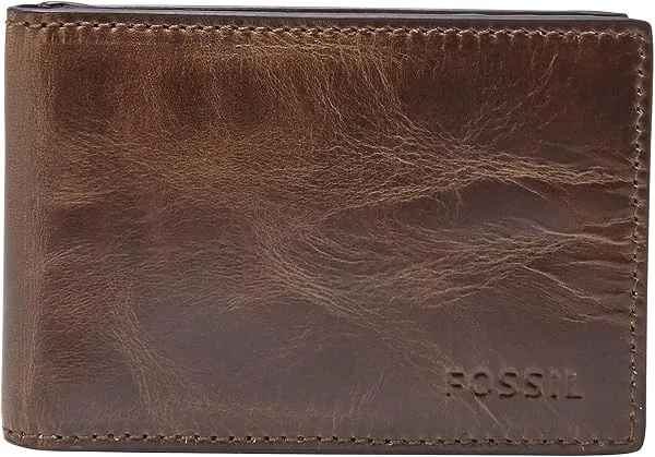 Fossil Carteira masculina de couro Derrick com clipe para dinheiro, Marrom escuro