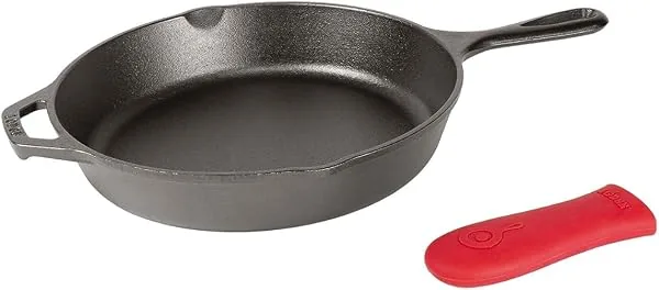 Lodge Frigideira de ferro fundido com suporte de alça quente de silicone, 26 cm