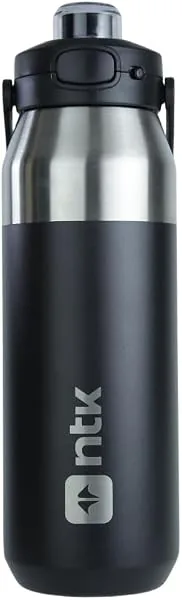 NTK Garrafa Térmica Isomax, 1L, Inox, Caminhada, Corrida, Treino - Preto