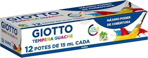GIOTTO Tempera Guache em Potes de 15 ml, 12 Cores