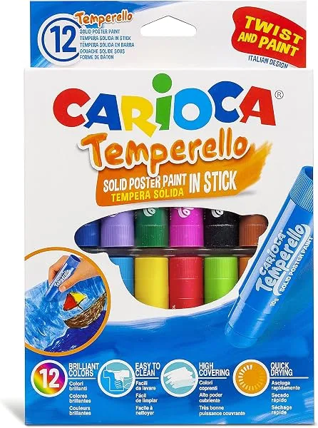 Carioca Temperello Tinta Guache em Bastão, Caixa com 12 Cores