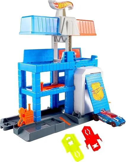 Kit Pista Hot Wheels City Torre de Polícia Mattel, pista temática com rampas e lançador