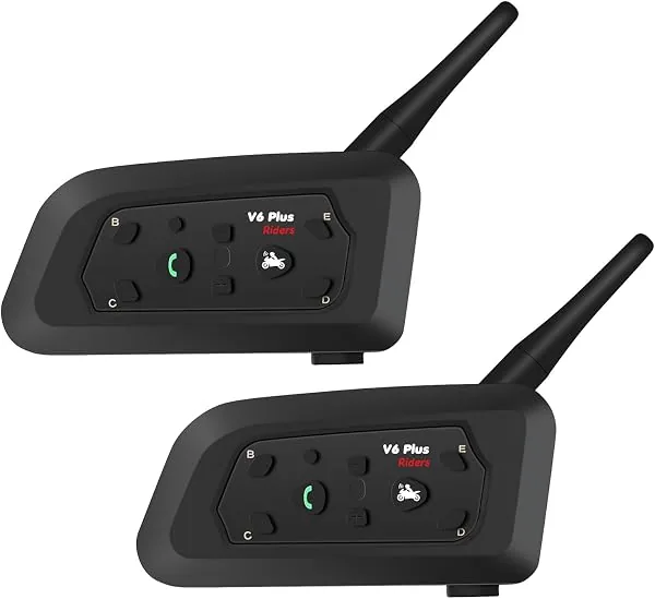 Intercomunicador Bluetooth V6 Plus X6, Alcance 1200 m, Kit Duplo com Microfone, 2 Unidades