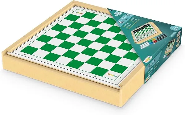 Junges - Jogo Xadrez, Ludo, Damas e Trilha (4 em 1) - Em madeira (MDF)