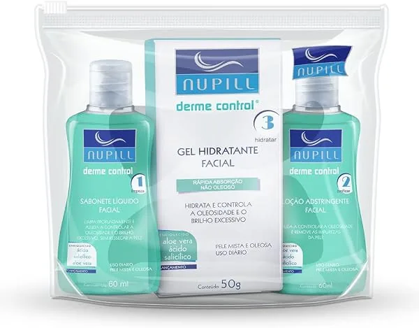 Kit Facial Nupill, Sabonete Líquido, Loção Tônica e Gel Hidratante