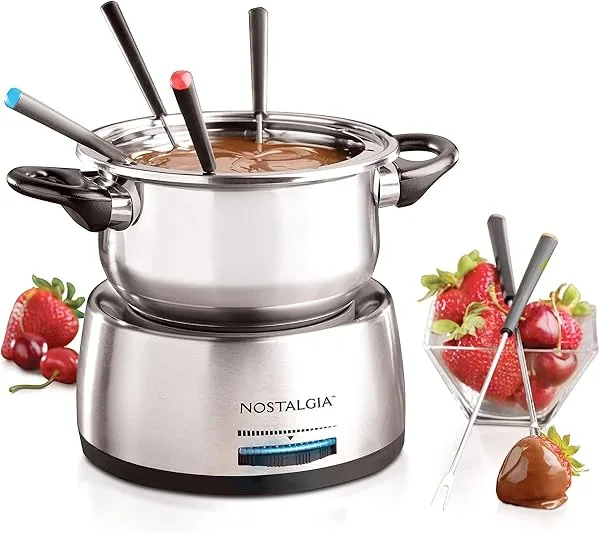 Nostalgia Conjunto de panela elétrica de fondue de 6 xícaras, com 6 garfos