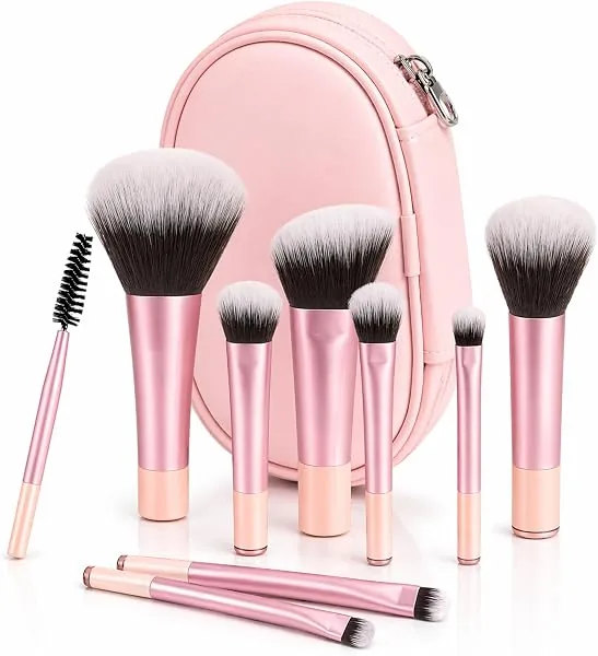 Kit Pincéis Maquiagem 10 Peças Travel Size Nécessaire Cerdas Macias - Rosa