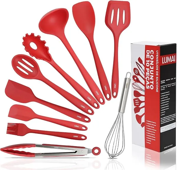 LUMAI Kit de Utensílios de Cozinha Silicone Premium, 10 Peças