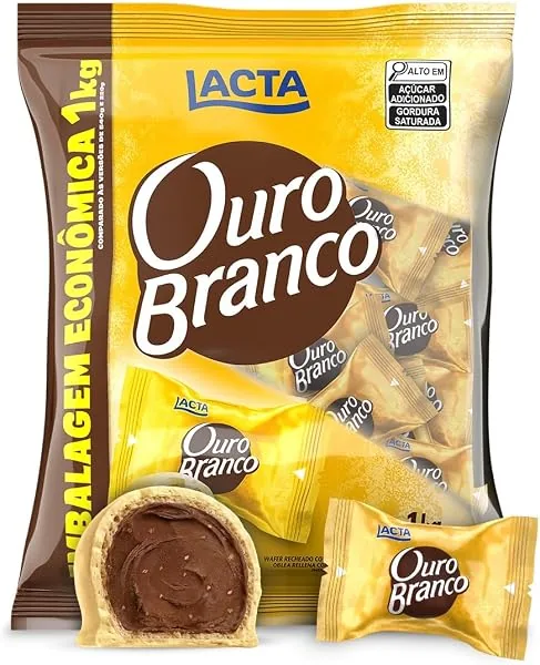 Lacta Ouro Branco, wafer recheado sabor chocolate branco, pacote de 1 kg