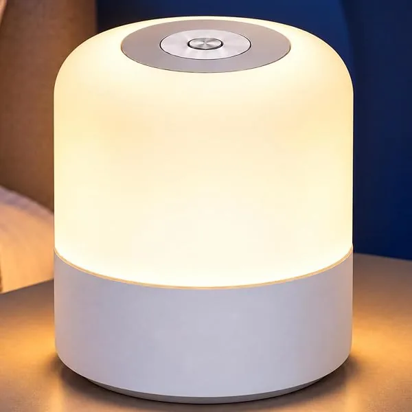 Luminária de Mesa Abajur de Cabeçeira com 3 Modos de Iluminação 360° LED Botão Touch Sem Fio Recarregável