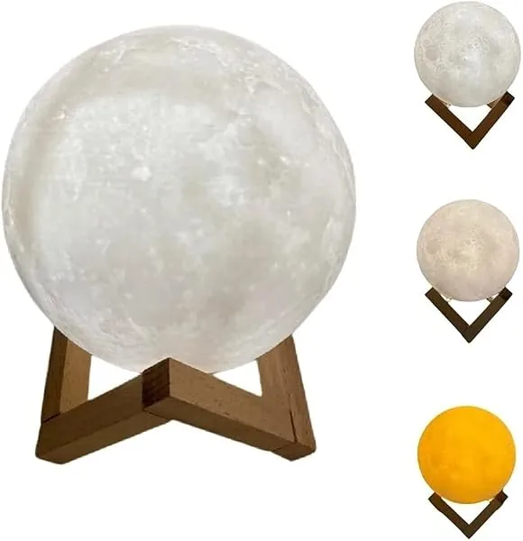 Luminária Lua Cheia 3D de 15 cm, recarregável por USB, com toque