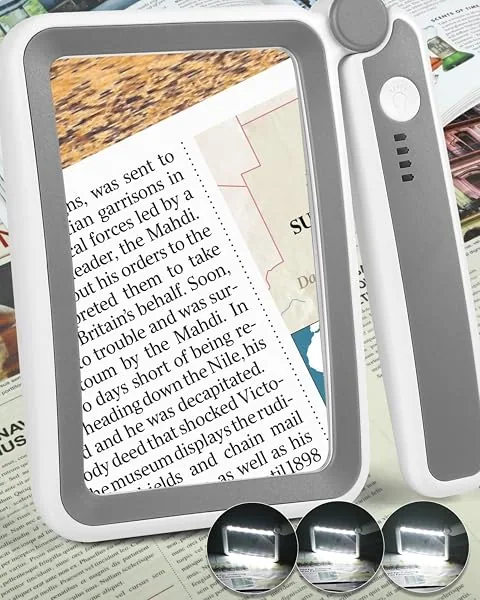 AKKYCVS Lupa com luz LED, recarregável por USB-C, ampliação 5x, lente retangular dobrável