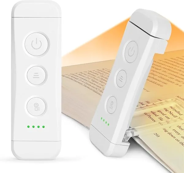 Glocusent Luminária de Livro USB recarregável, 3 cores e 5 níveis de brilho