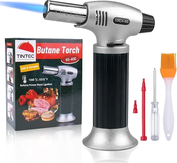 Tintec Chef Maçarico de sopro culinário recarregável de butano com trava de segurança