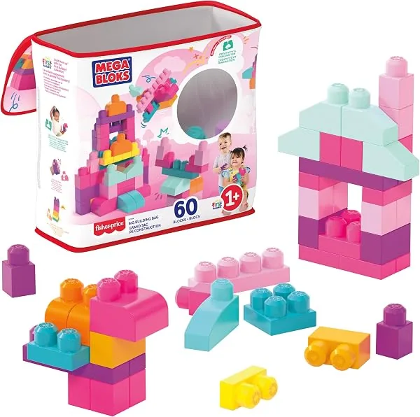 MEGA BLOKS — Conjunto com 60 Blocos de Montar Grandes e Sacola de Armazenamento, DCH54