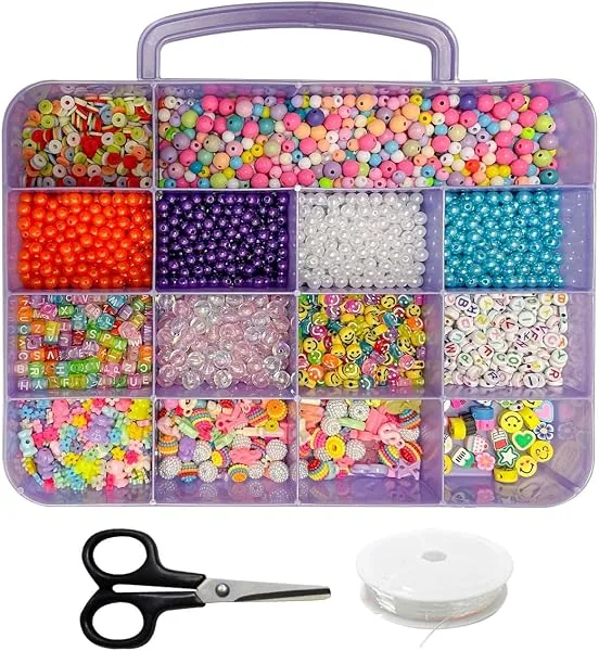 Kit de miçangas coloridas com entremeios e fio para montar pulseiras