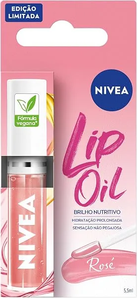 NIVEA Lip Oil Brilho Nutritivo Rosé 5,5ml, Hidratação Prolongada, Efeito Gloss