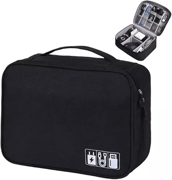 Organizador de Cabos Acessórios Eletrônicos para Viagem Bolsa Portátil Multifuncional (Preto)