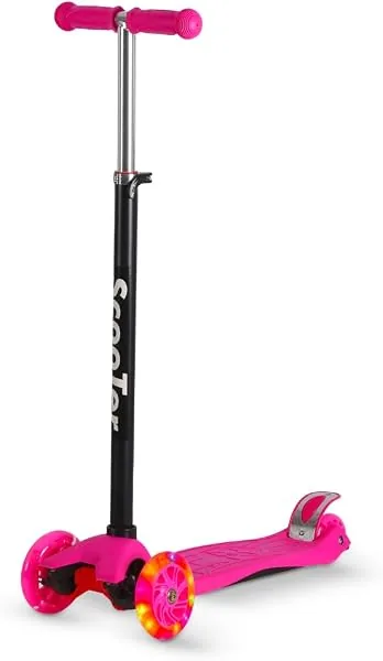 Patinete infantil unissex dobrável e ajustável, 4 rodas, com rodas de LED, até 70 kg
