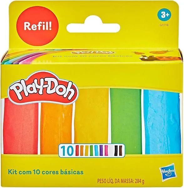 Play-Doh Kit com 10 cores básicas de massinha, refil