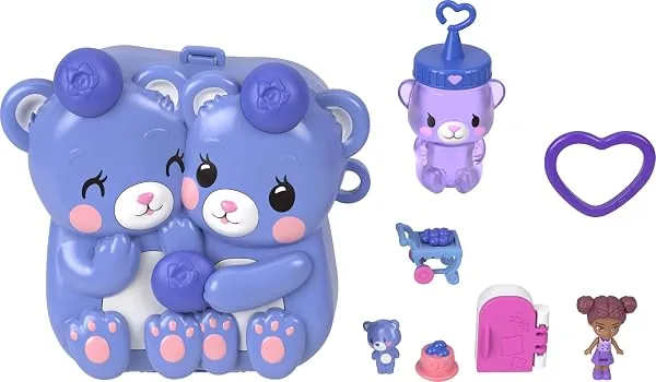 Kit Compacto Polly Pocket Blueberry Besties com Micro Boneca, 8 Acessórios e Aventuras Temáticas de Ursinhos e Frutinhas