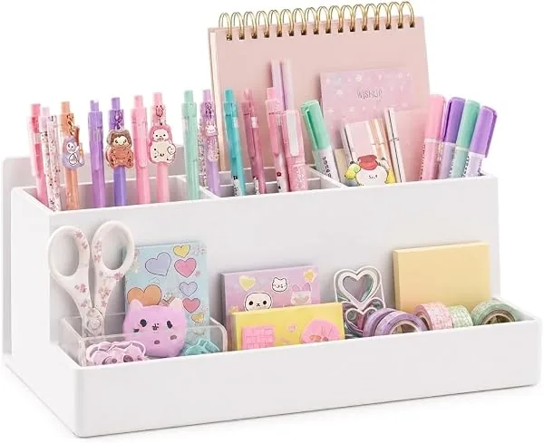 Acrimet Organizador de Mesa, Porta Lápis Canetas, 6 Divisórias, Cor Branco