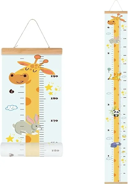 Tabela de crescimento infantil em tecido com moldura de madeira, 20 x 200 cm