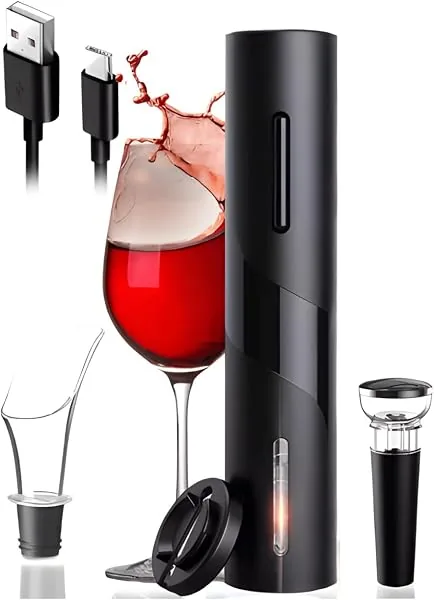 Abridor de Vinho Elétrico Recarregável USB Saca Rolhas Automático Kit 4 em 1