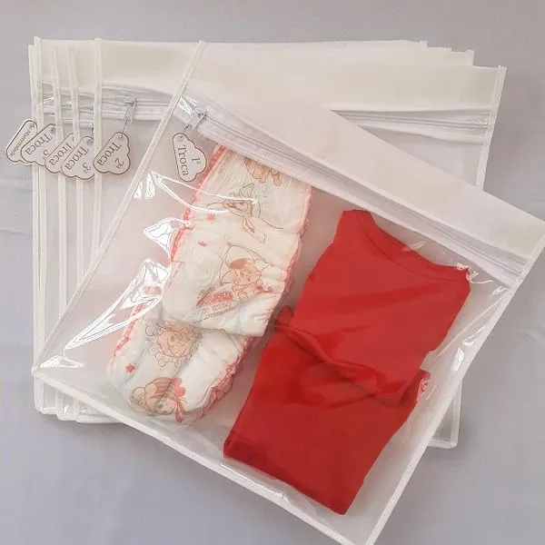 Kit 6 Saquinhos Organizador para Mala Saída Maternidade Bebê (Branco)