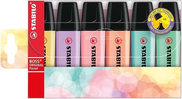 STABILO BOSS Original Pastel, Marca-Texto, Estojo com 6 Unidades