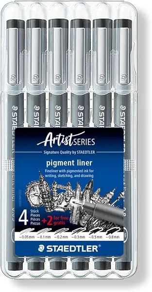 STAEDTLER Caneta Nanquim Pigment Liner 308 SB6P, 6 pontas: 0.05, 0.1, 0.2, 0.3, 0.5 e 0.8 mm