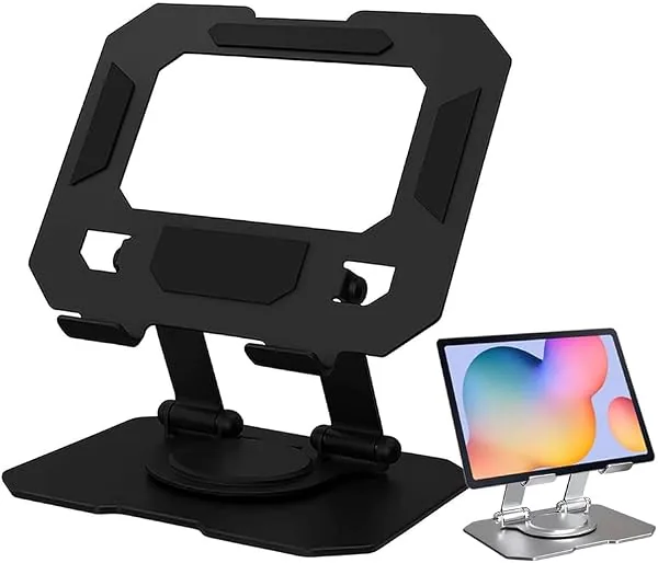 Suporte para Celular e Tablet de Mesa em Aço Carbono – Ajustável, Dobrável, Rotação 360°, Ergonômico