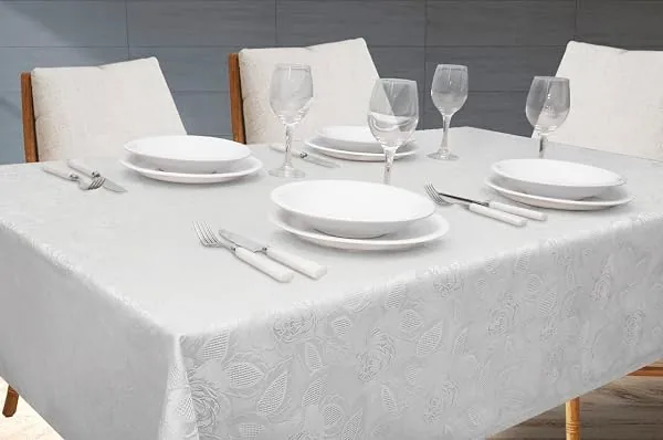 Toalha Para Mesa Com 6 Lugares Retangular 2,00m Tecido Em Jacquard Para Sala Jantar, Admirare