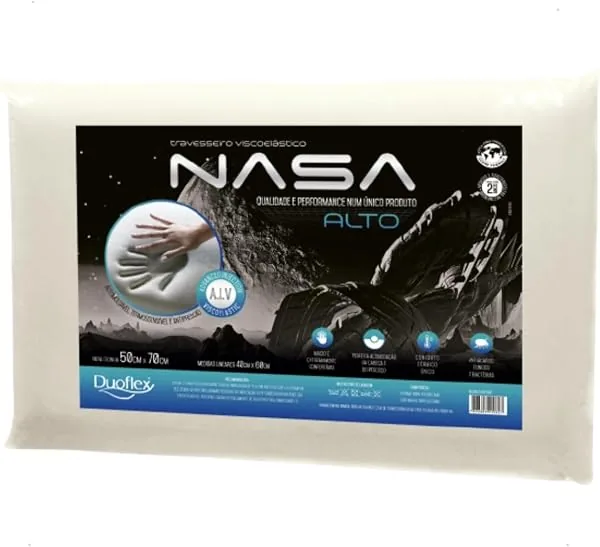 Travesseiro Nasa-X Alto Duoflex, Espuma Viscoelástica, para Fronha 50 x 70 cm