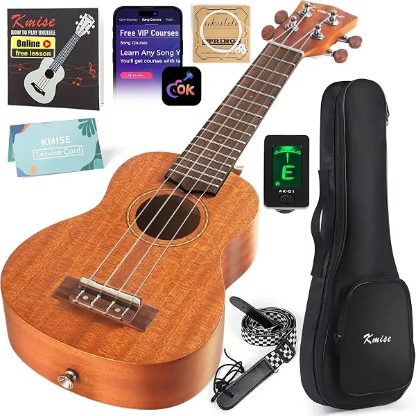Kmise Ukulele Soprano 53 cm em Mogno, Kit Iniciante com Bag, Afinador e Palhetas